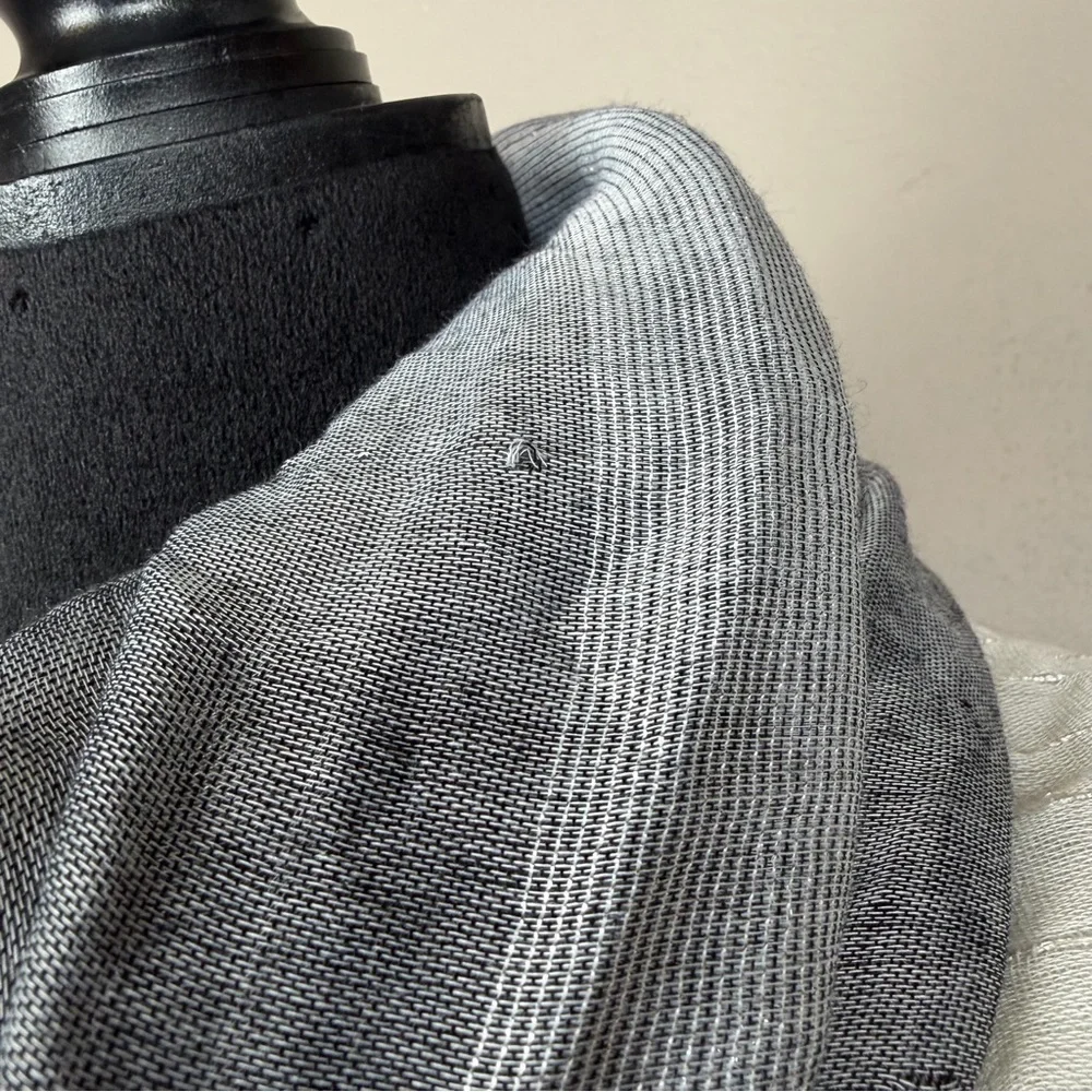 Grey White Silver Metallic Scarf Wrap Boho Lightweight Crinkle Fringe Shawl Fall